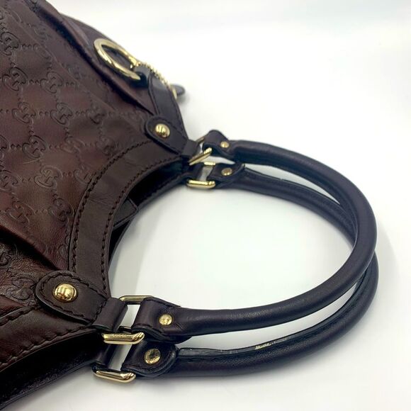 Auth GUCCI Guccisima Sukey Brown Leather Shoulder Bag Preloved Very Good Tote - Picture 7 of 16
